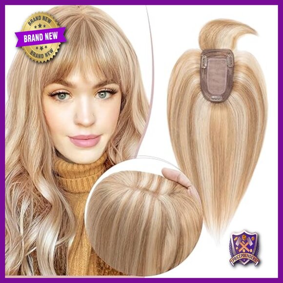Human Hair Topper with Bangs for Thin Hair, 6 Inch Length, Handmade Lace Base main image 7